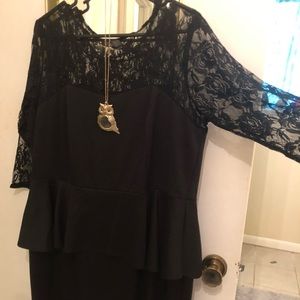 Black Peplum Lace sleeved dress